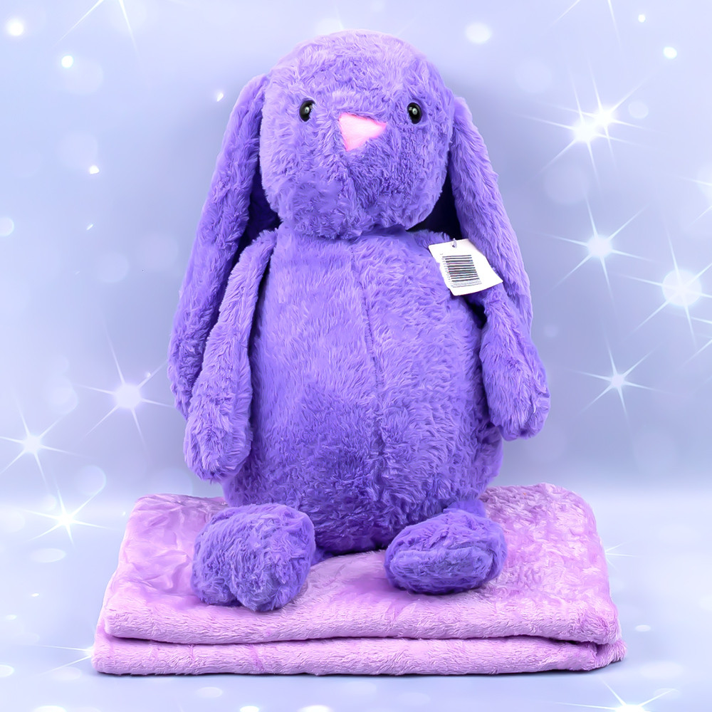 М'яка іграшка подушка з пледом Зайчик лавандовий, 50 см, фото 1