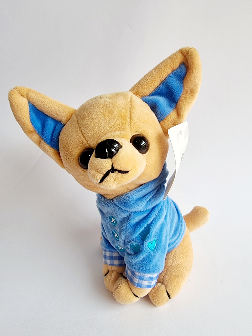 М'яка іграшка собачка Чихуахуа у синій кофті, 18 см, фото 1