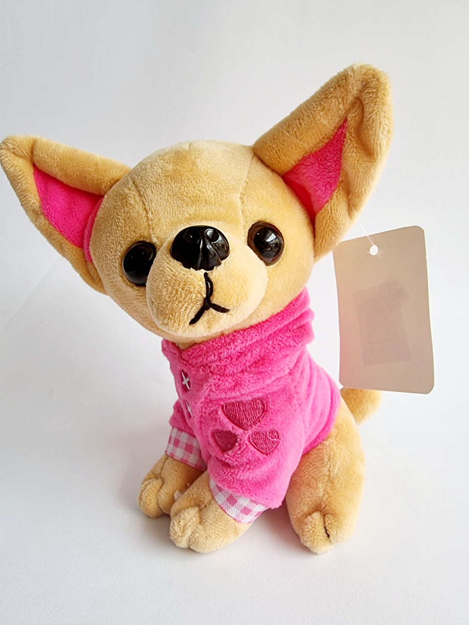 М'яка іграшка собачка Чихуахуа у малиновій кофті, 18 см, фото 1