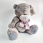 М'яка іграшка Ведмедик Тедді сірий у рожевому шарфі маленький, 15 см, фото 2