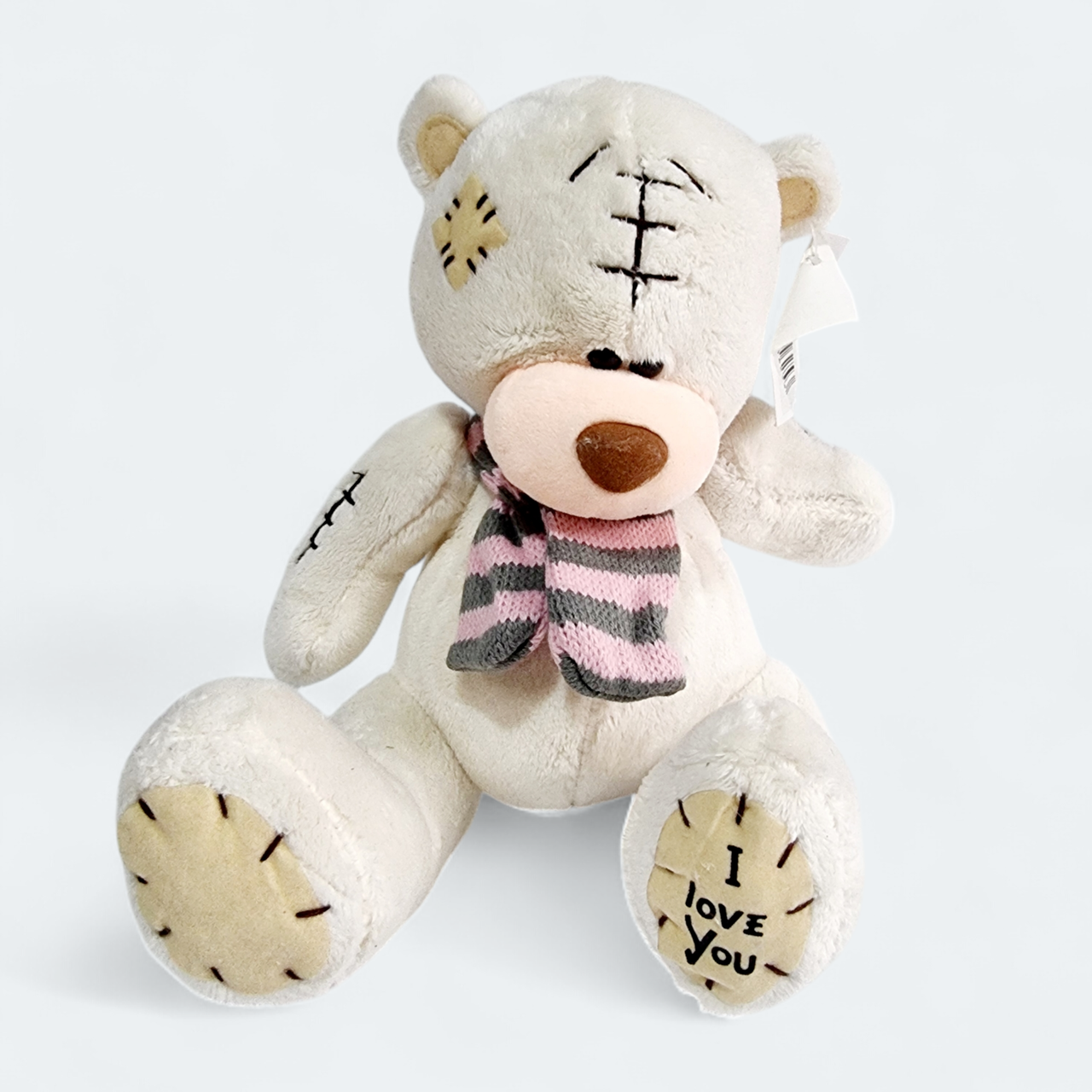 М'яка іграшка Ведмедик Тедді білий у рожевому шарфі, 20 см, фото 1
