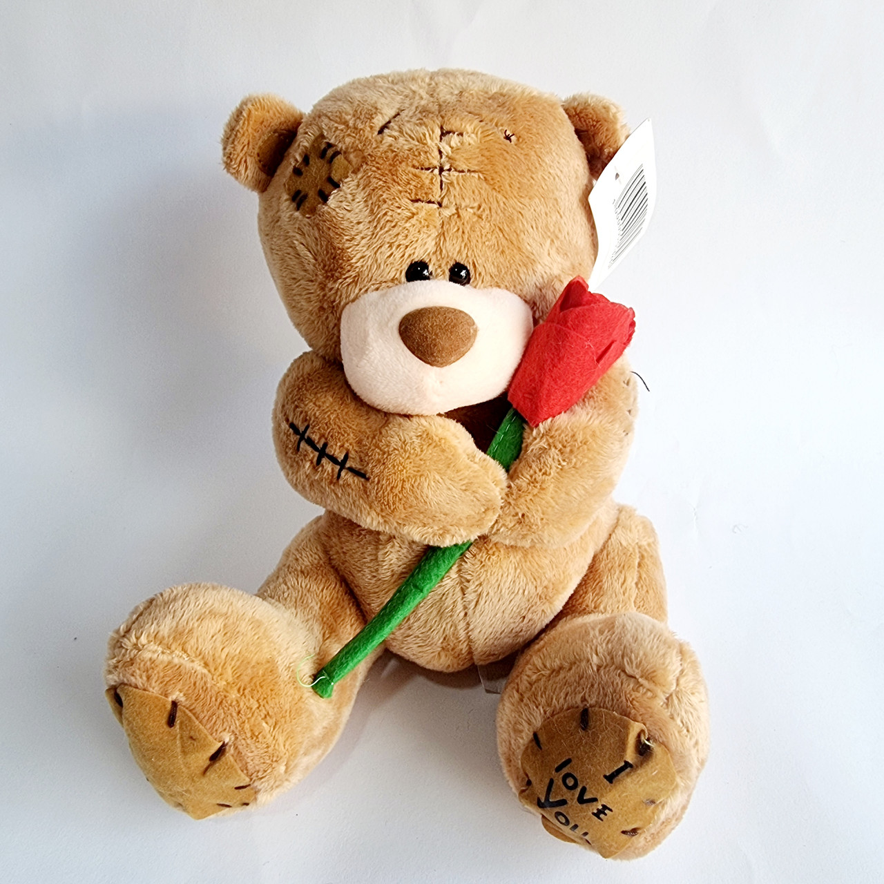 М'яка іграшка Ведмедик Тедді коричневий з трояндоюі, 20 см, фото 1