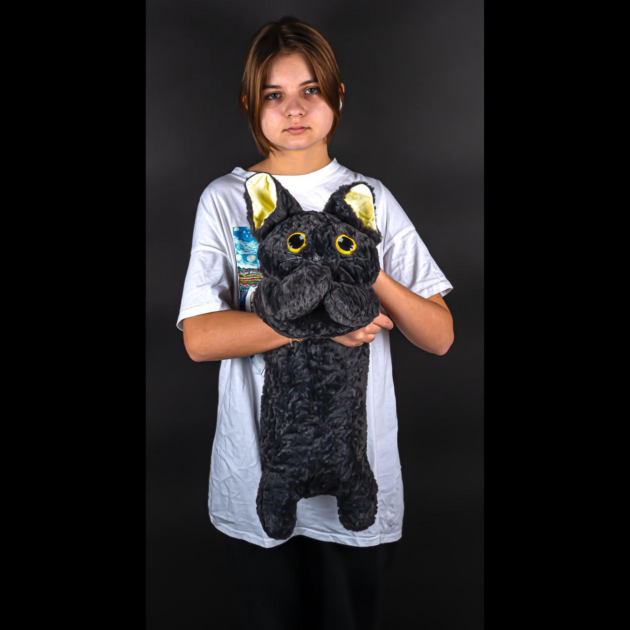 М'яка іграшка обіймашка Кіт кудлатий чорний, 70 см, фото 1