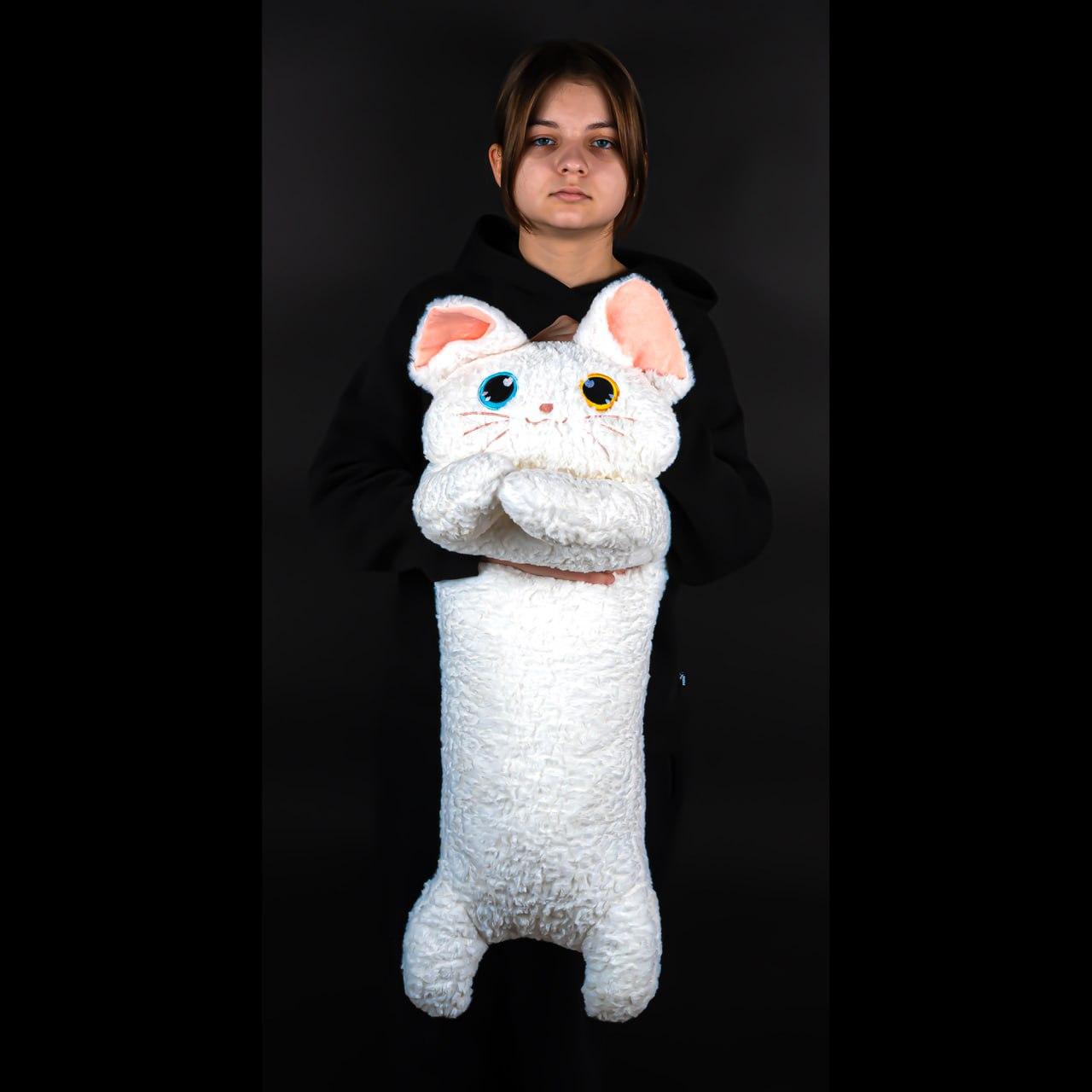 М'яка іграшка обіймашка Кіт кудлатий білий, 90 см, фото 1