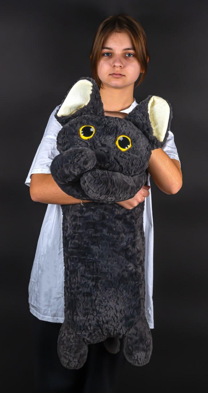 М'яка іграшка обіймашка Кіт кудлатий чорний, 90 см, фото 1