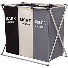 Складаний кошик для білизни на 3 поділки з ручками Laundry basket Z-08, різнокольоровий, фото 4