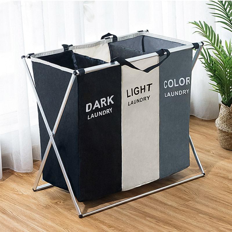 Складаний кошик для білизни на 3 поділки з ручками Laundry basket Z-08, різнокольоровий
