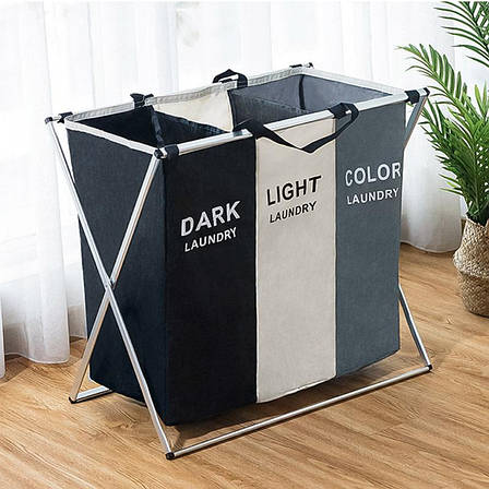 Складаний кошик для білизни на 3 поділки з ручками Laundry basket Z-08, різнокольоровий, фото 1