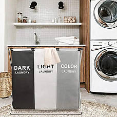 Складаний кошик для білизни на 3 поділки з ручками Laundry basket Z-08, різнокольоровий, фото 2