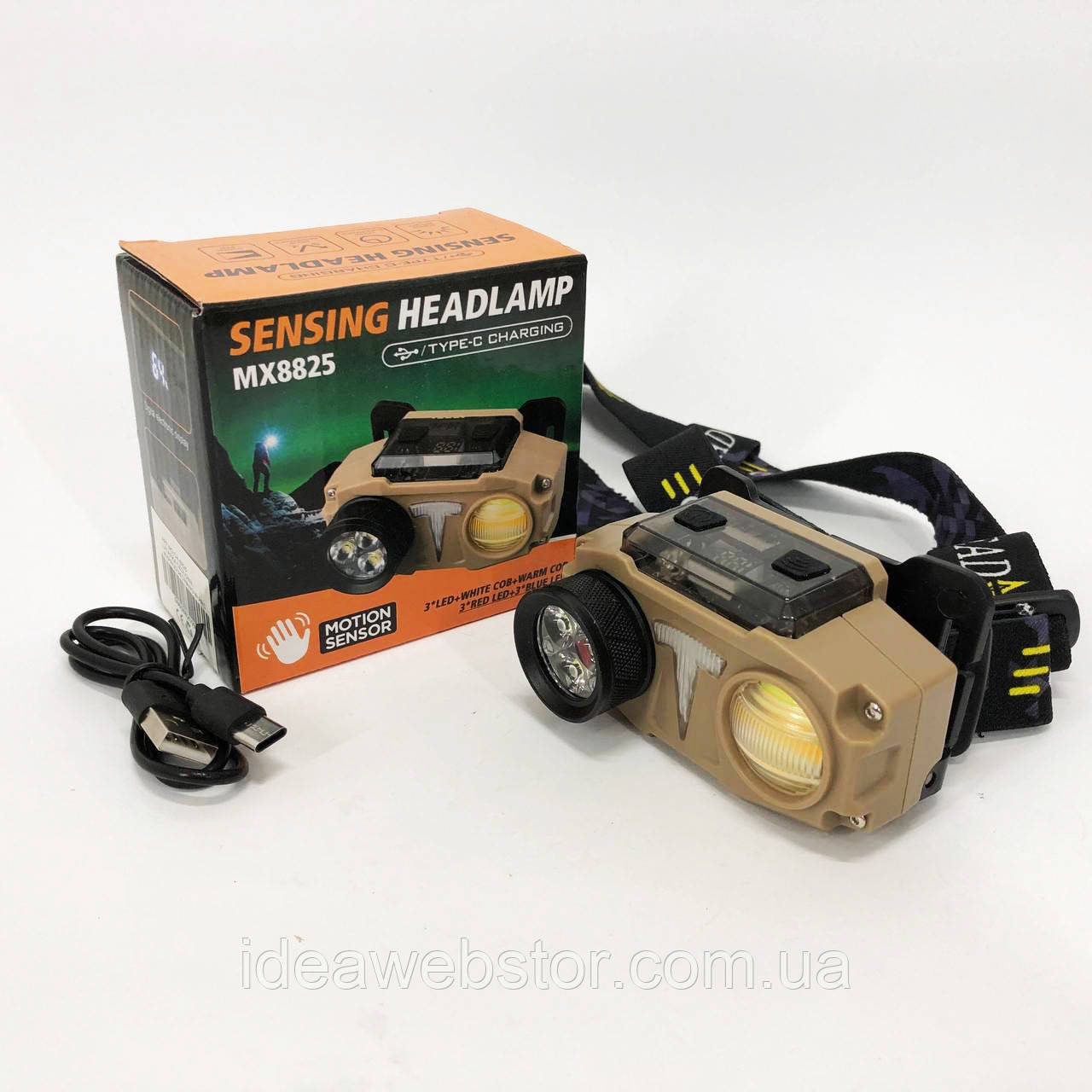 Потужний налобний LED ліхтар CH-8825-3P35+COB(white+yellow)+RGB, JZ-536 Налобний прожектор
