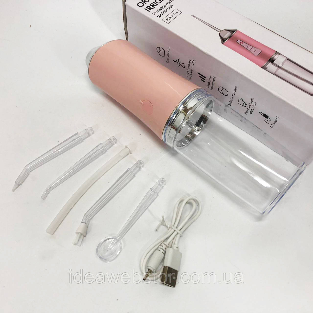 Іригатор для чищення зубів та порожнини рота Oral Irrigator з акумулятором та змінними насадками. VC-562 Колір: рожевий