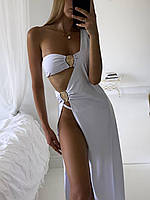 Білий купальник трійка, розкішний білий роздільний купальник з накидкою