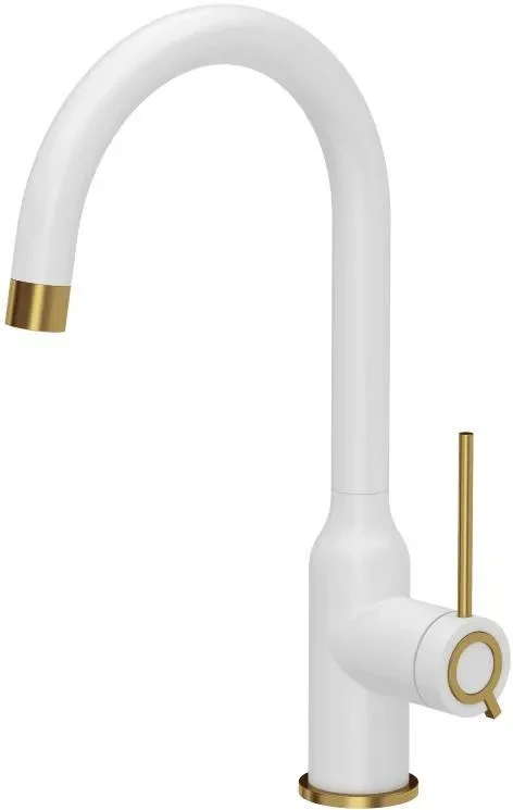 Кухонний змішувач Quadron Ingrid Q Line Very White Білий Мат Оздоблення Золоте (3523500_WHMPVDG1), фото 1