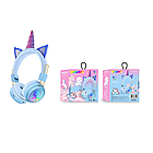 Дитячі Bluetooth-навушники "Unicorn Shine" з вушками та світлом — блакитні, фото 2