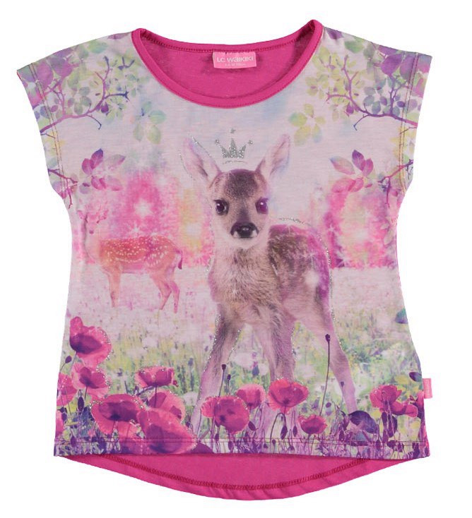 Футболка для дівчинки LC Waikiki рожевого кольору з оленям