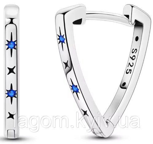 Срібні сережки в стилі PANDORA 925 проба Star Звёзды кульчики ПАНДОРА, фото 1