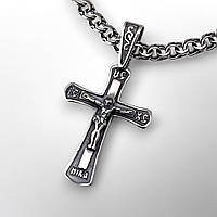 КОМПЛЕКТ: СРІБНИЙ ЛАНЦЮЖОК З ХРЕСТИКОМ, БІСМАРК 925, чорніння, 17.5 г + 4.35 г, 55 см