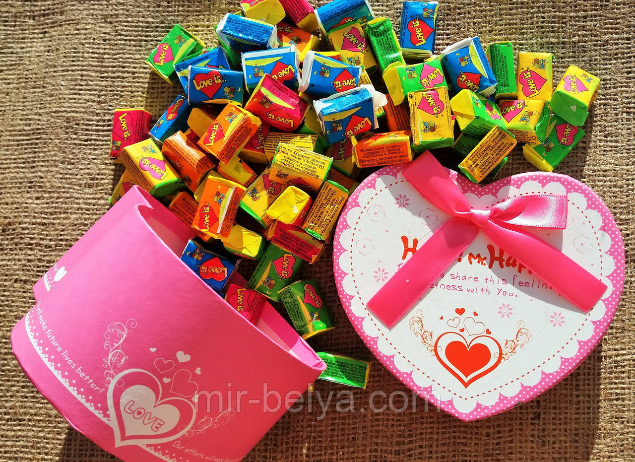 Жуйки Love is 5 смаків мікс жувальна гумка лові іс подарунковий набір 70 штук, фото 1