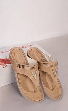 В'єтнамки жіночі бежеві на танкетці Б1703