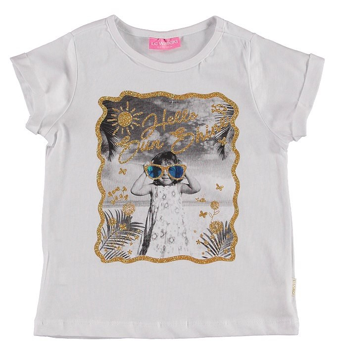 Футболка для дівчинки LC Waikiki білого кольору з картинкою на грудях