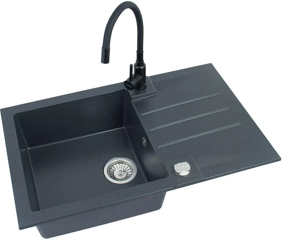 Раковина з краном Axis Zlewy Alveus Rock 130 S Twilight + Змішувач Flexa Black Mat 4203005FLX, фото 1