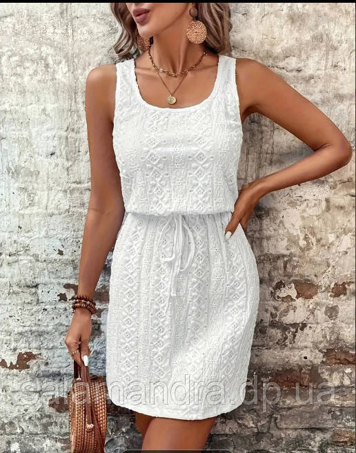 Білий, жіночий сарафан ошатний із гіпюрового трикотажу L 48-50 р., фото 1