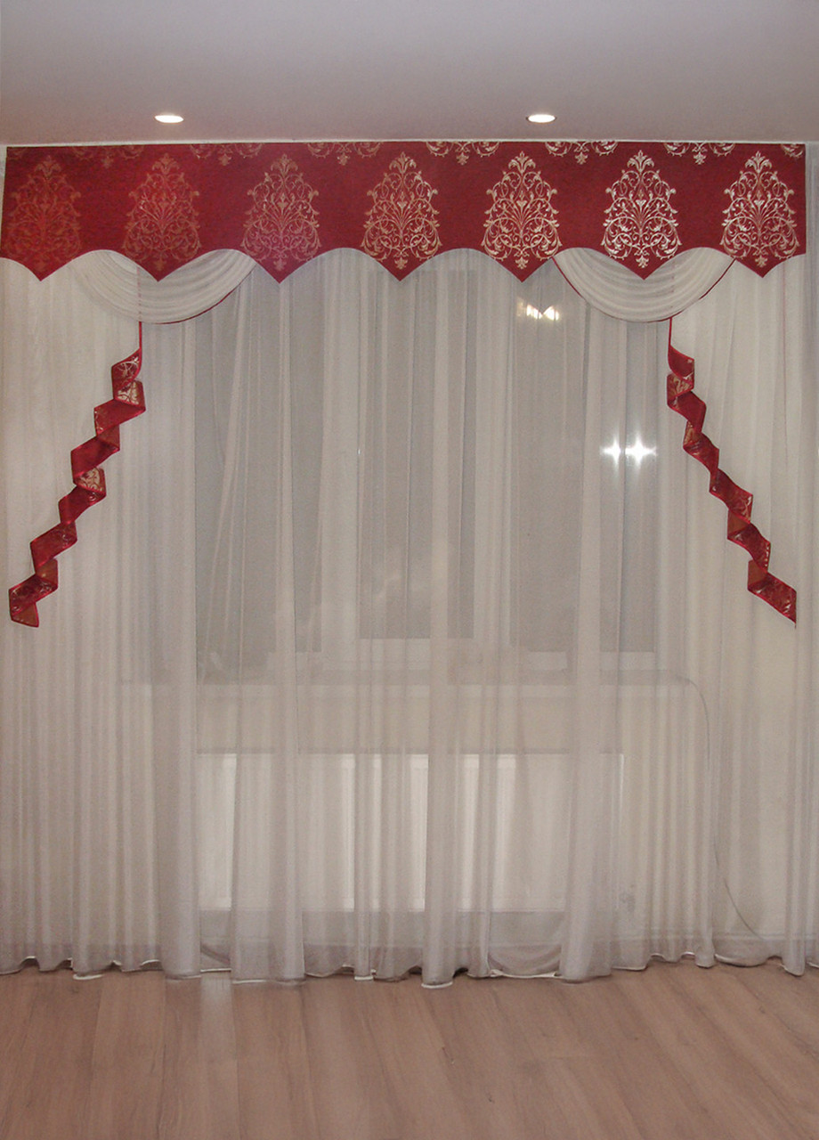 Жорсткий ламбрекен Firanka Damask 250см Бордовий (140_1ж), фото 1