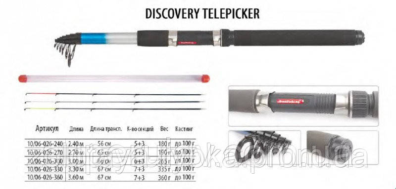 Вудлище фідерне телескопічне Bratfishing Discovery Telepiker 3.6m, тест до100 g