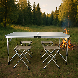 Складаний пікнік-набір: алюмінієвий стіл + 4 стільці, кейс, отвір для парасолі