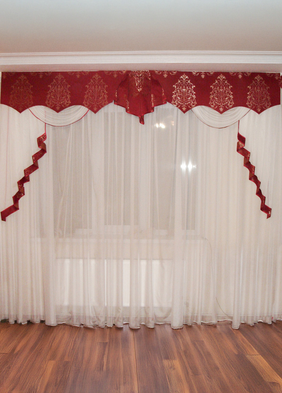 Жорсткий ламбрекен Firanka Damask Корона 3м Бордовий (140_3ж), фото 1