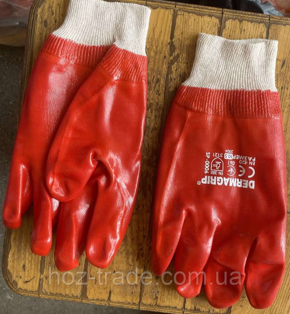 Рукавичка маслобензостійка нітрилові Червоні Dermagrip — 12 пар паковання