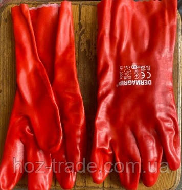 Рукавичка оливобензостійка нітрилові подовжені Червоні Dermagrip No10р-12 пар паковання