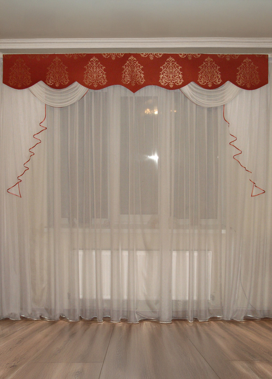 Жорсткий ламбрекен Firanka Damask Корона 250см Теракотовий (140_5ж), фото 1