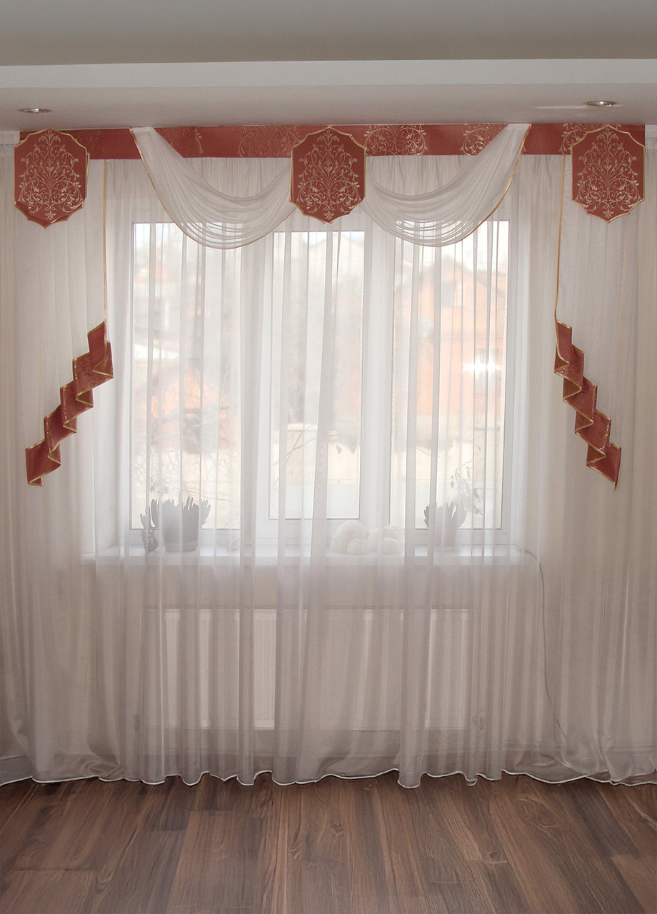 Жорсткий ламбрекен Firanka Damask Корона 250см рожевий (141_1ж), фото 1