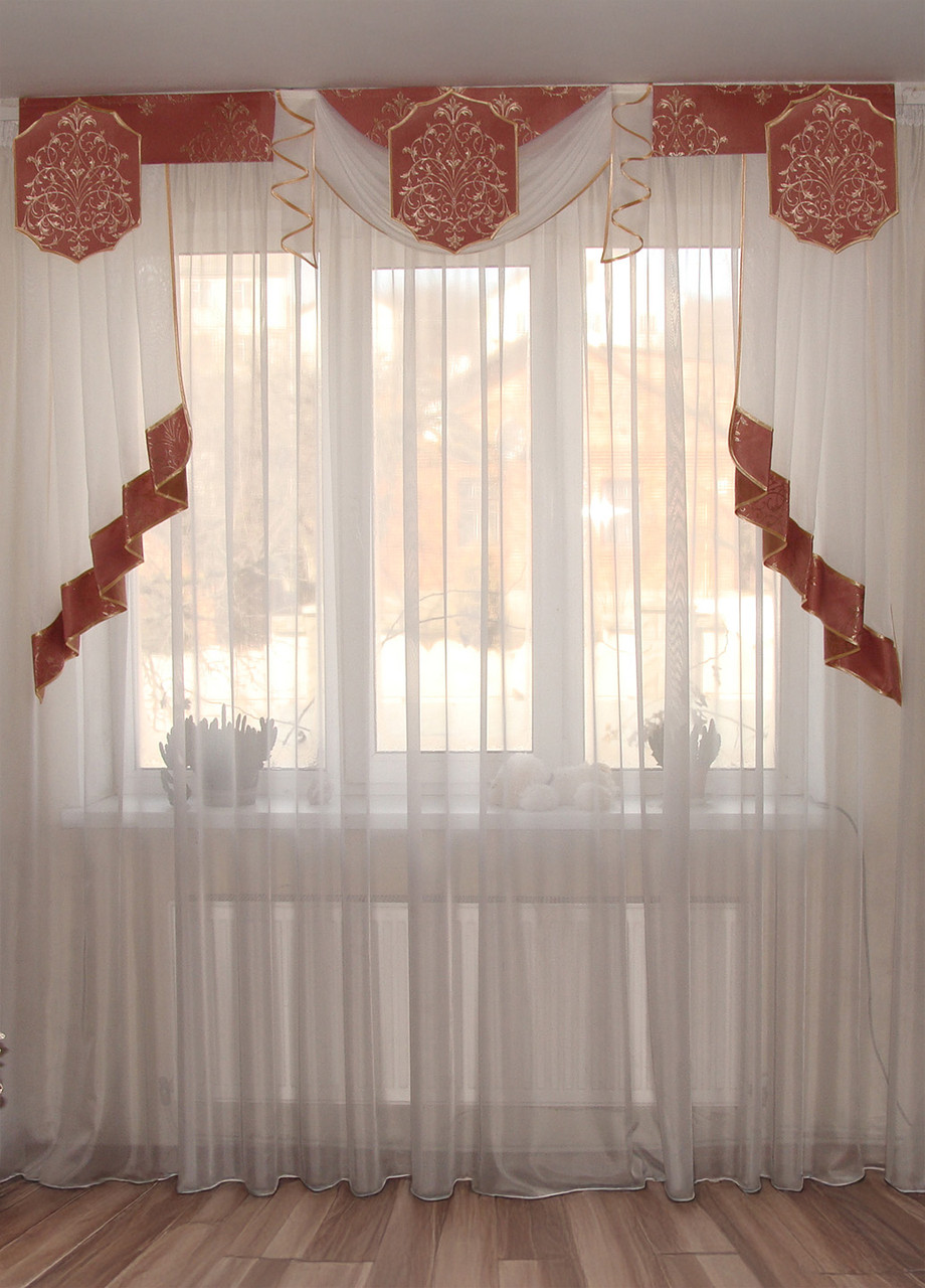 Жорсткий ламбрекен Firanka Damask Корона 2м рожевий (141_3ж), фото 1