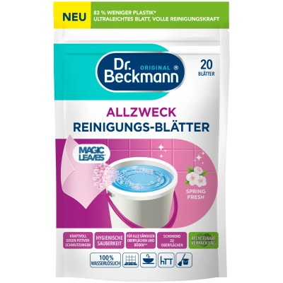 Засіб для миття підлоги Dr. Beckmann Magic Leaves Розчинні серветки для прибирання Весняна свіжість 20 шт. (4008455097312), фото 1