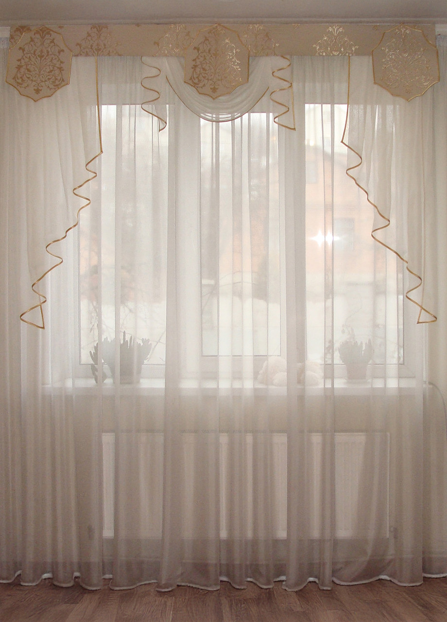 Жорсткий ламбрекен Firanka Damask Корона 2м молочний (141_6ж), фото 1