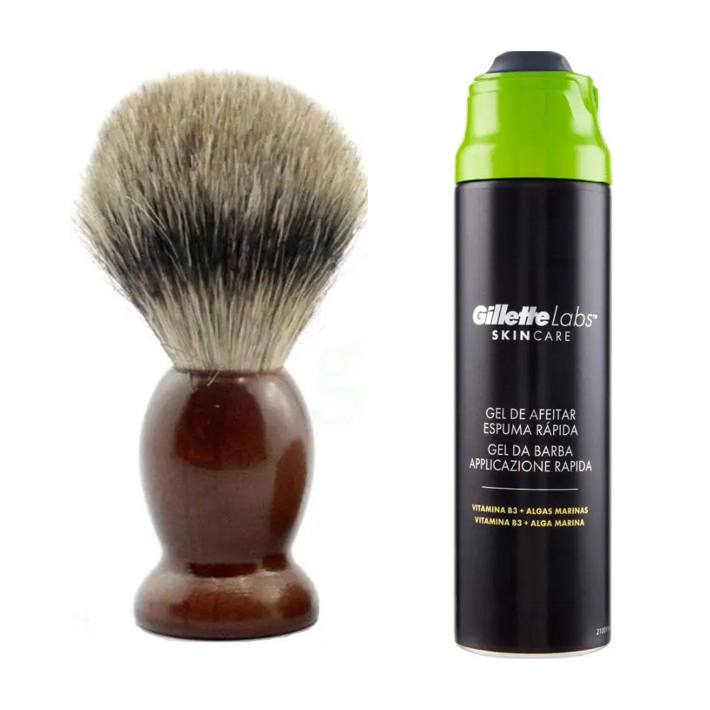 Помазок для гоління з дерева Shima з ворсом Борсука + гель для гоління Gillette Labs Gel 198 мл, фото 1