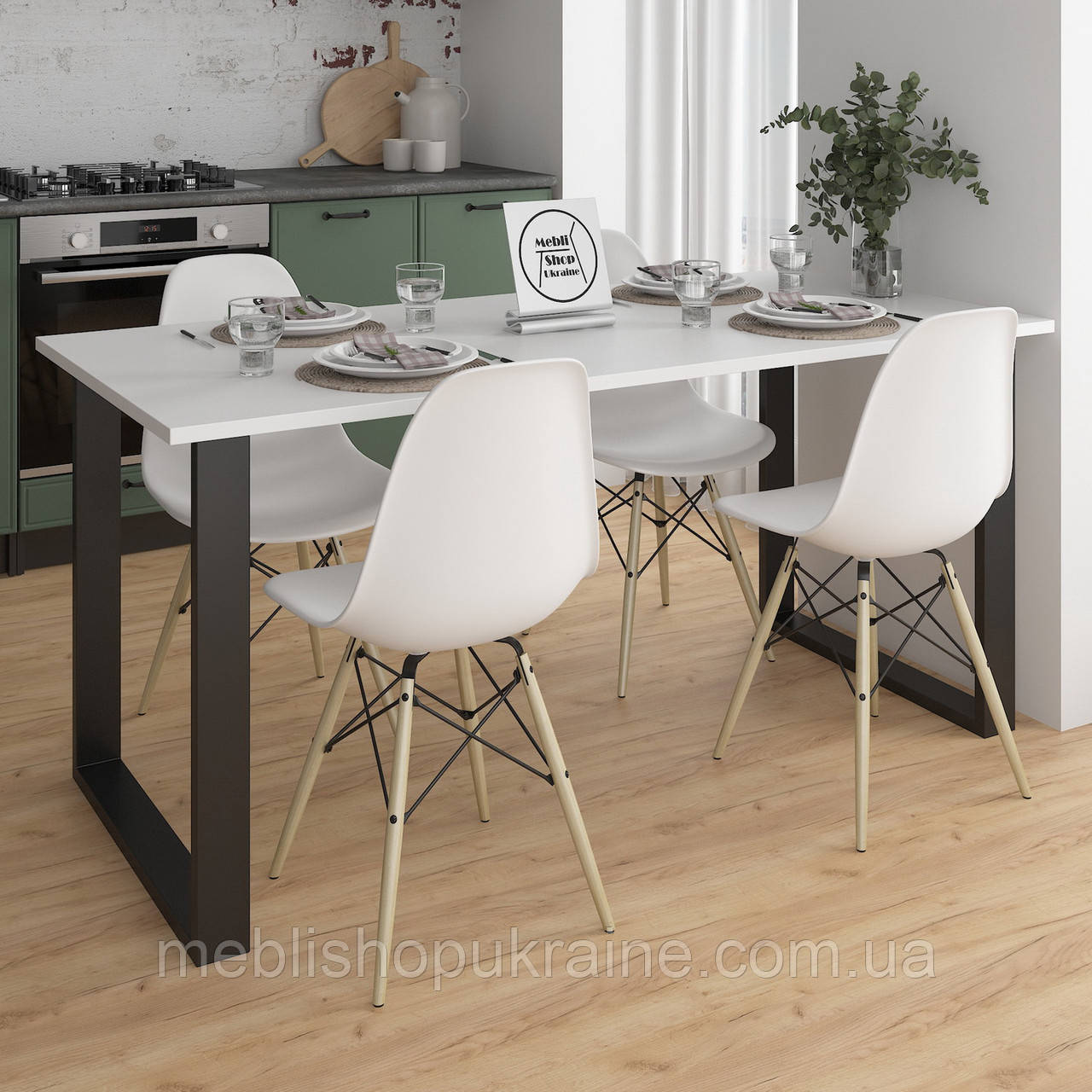 Кухонний Стіл на металевих ніжках. Шириною від 740 до 1600 (мм.) у кольорі Аляска Біла, фото 1