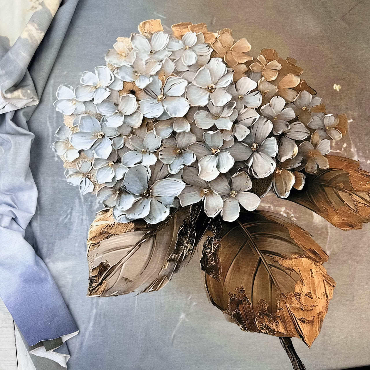 КУПОН Стрейч кулір «Гортензія» 70х180см. (діджитал)Текстуровані смуги по полотну