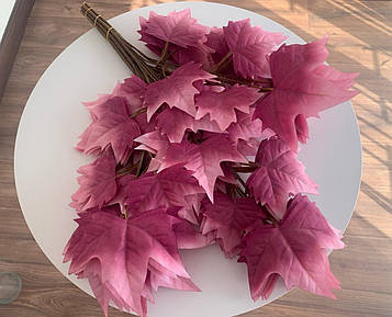 Штучна гілка листя клена Преміум класу рожево-червона, 12 шт. Штучні листи для декору, Листя для декору, Висота 70 см