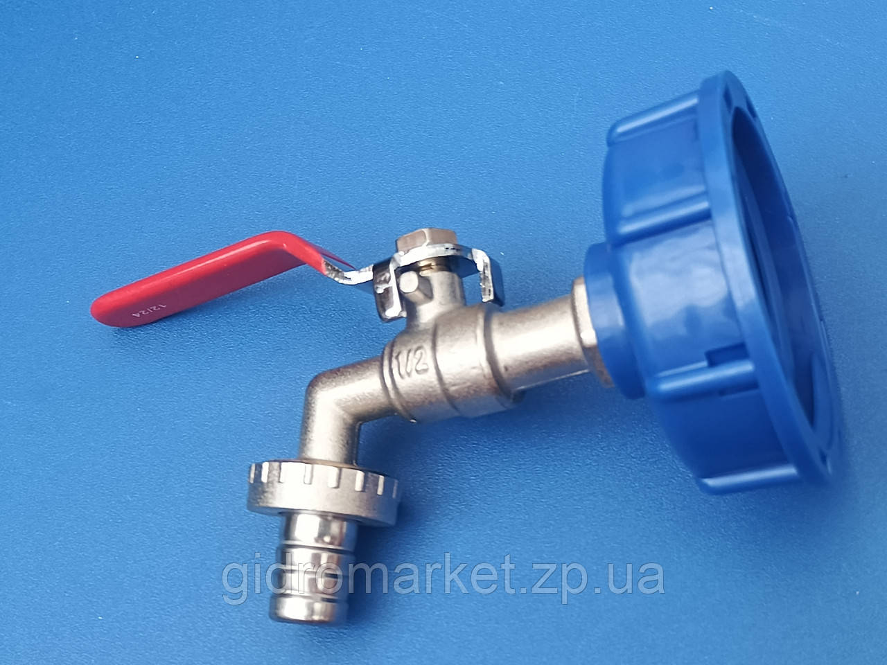 Перехідник із краном для єврокуба D-60 мм, на різь 1/2" дюйма, перехідник на кран єврокуба