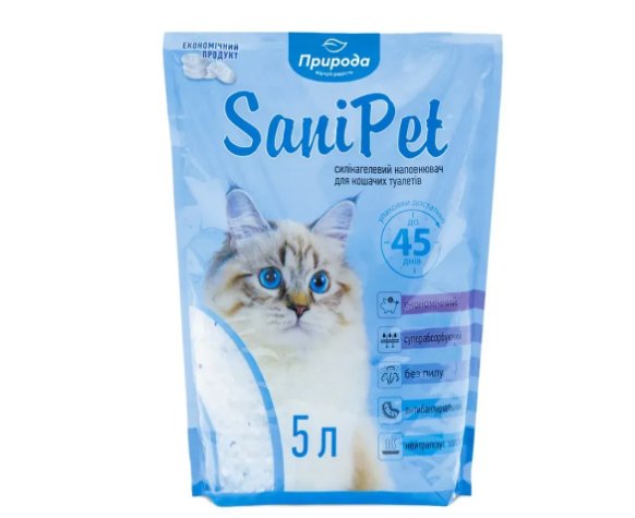 Наповнювач Природа Sani Pet силікалевий для котячого туалету 5 л без аромату, фото 1