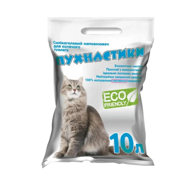 Силікагелевий наповнювач для котячого туалету Пухнастики 10 л без аромату, фото 1