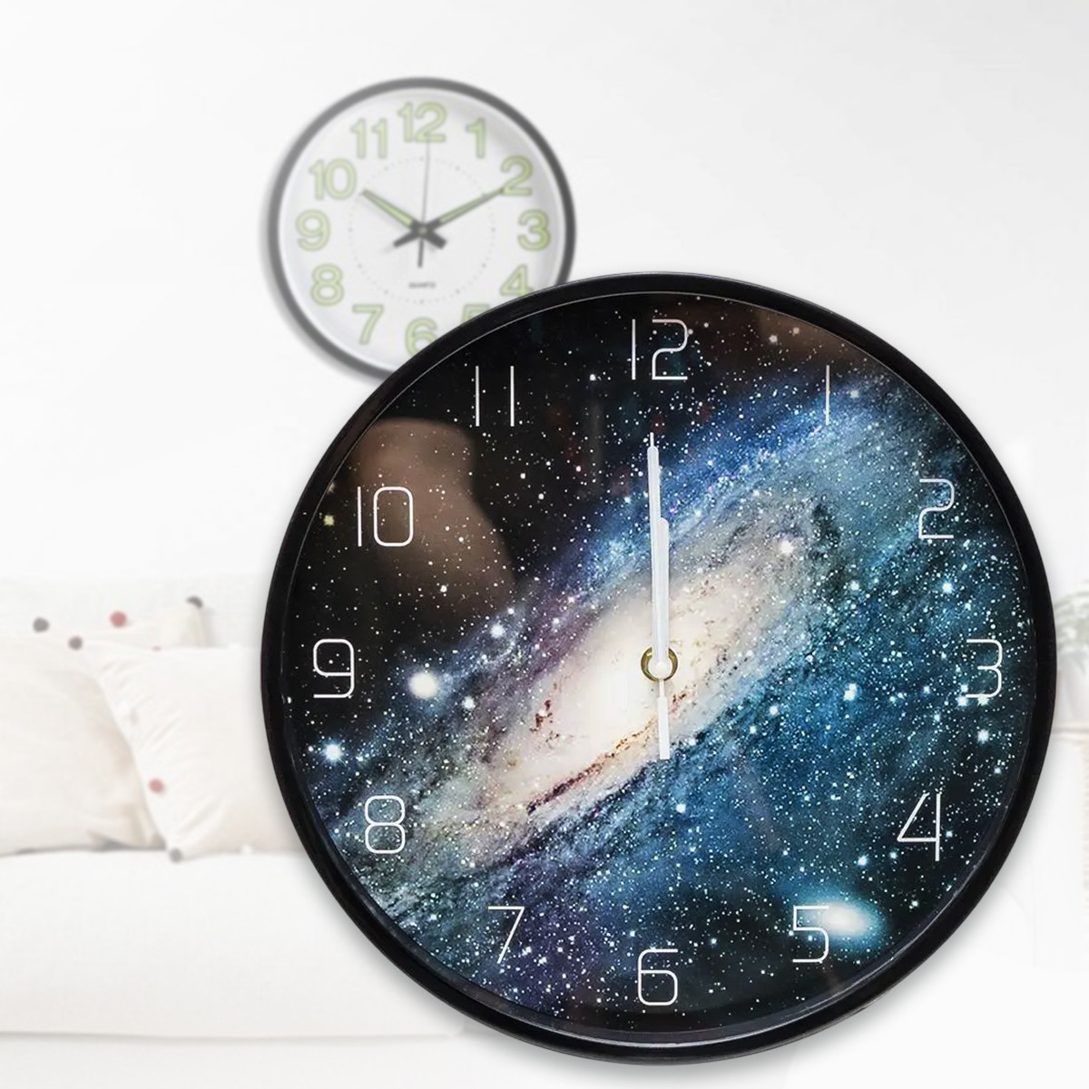 Настінні круглі годинники D 30 см на 1 АА батарейці з малюнком космосу 572-19 Годинник у будинок, фото 1