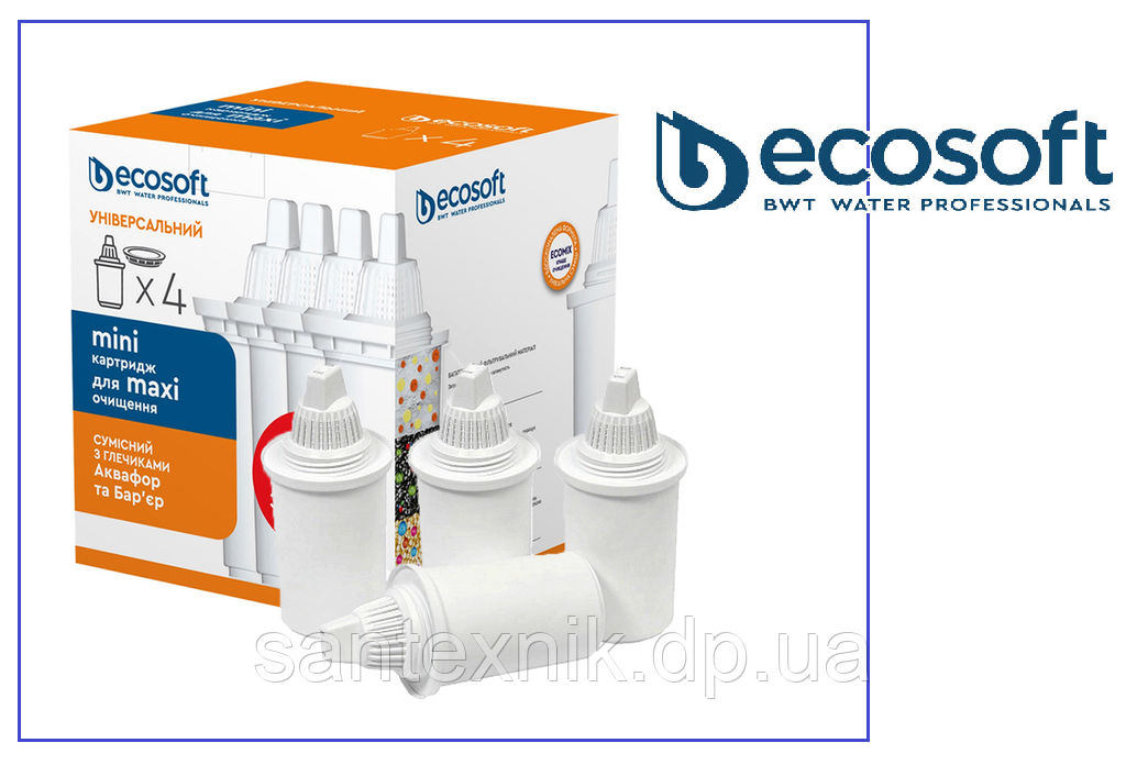 Комплект універсальних картриджів 3+1 ECOSOFT для фільтрів-глечиків (Наша-вода) CRVKABN4ECO, фото 1