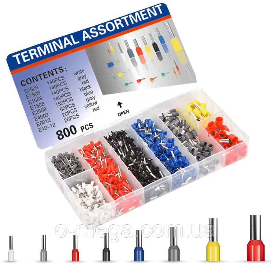 Набір наконечників НШВІ для обтиску дротів 8 розмірів 800 штук для кримпера, фото 1