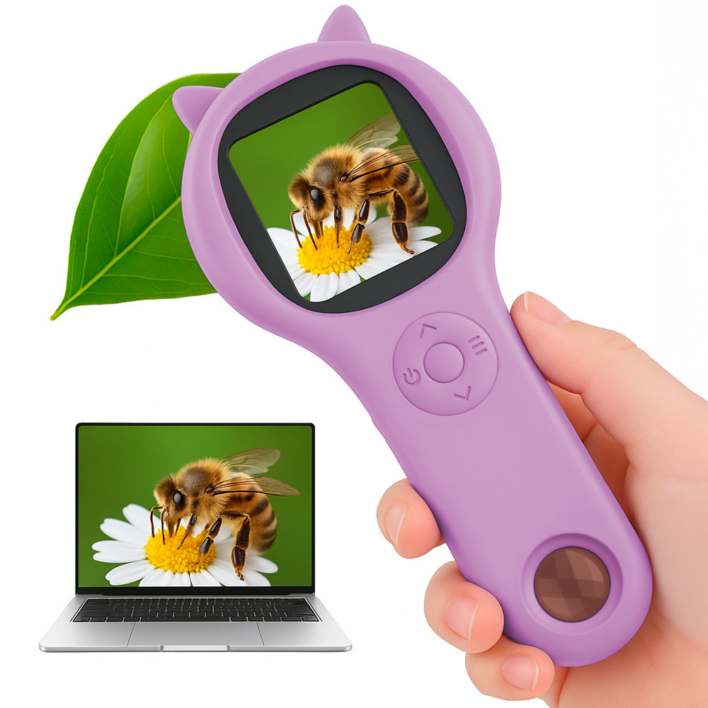 Дитячий цифровий мікроскоп LOSSO з підсвічуванням і лупою бузковий, фото 1