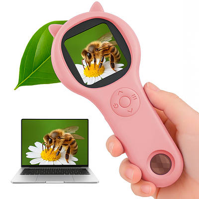 Дитячий цифровий мікроскоп LOSSO з підсвічуванням і лупою рожевий