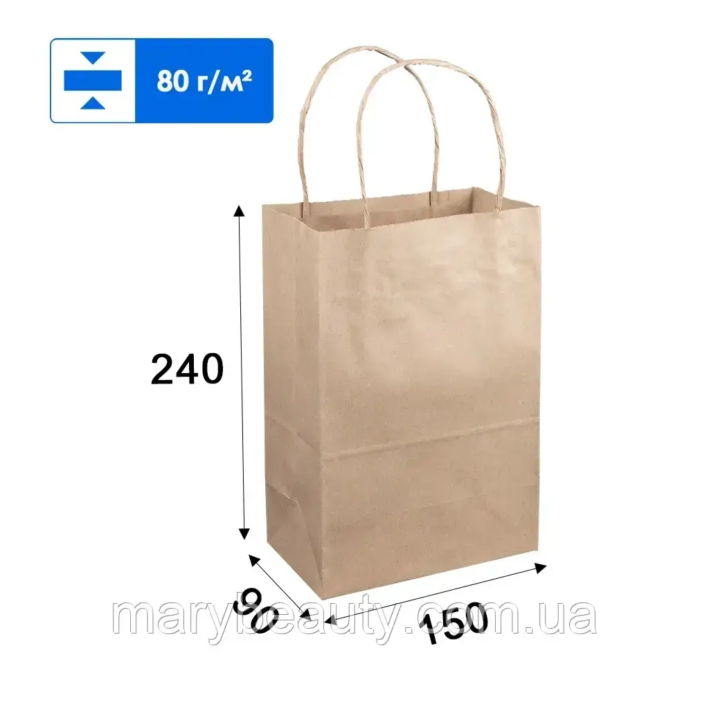 Крафт пакет 150*90*240мм з ручками 25шт, фото 1